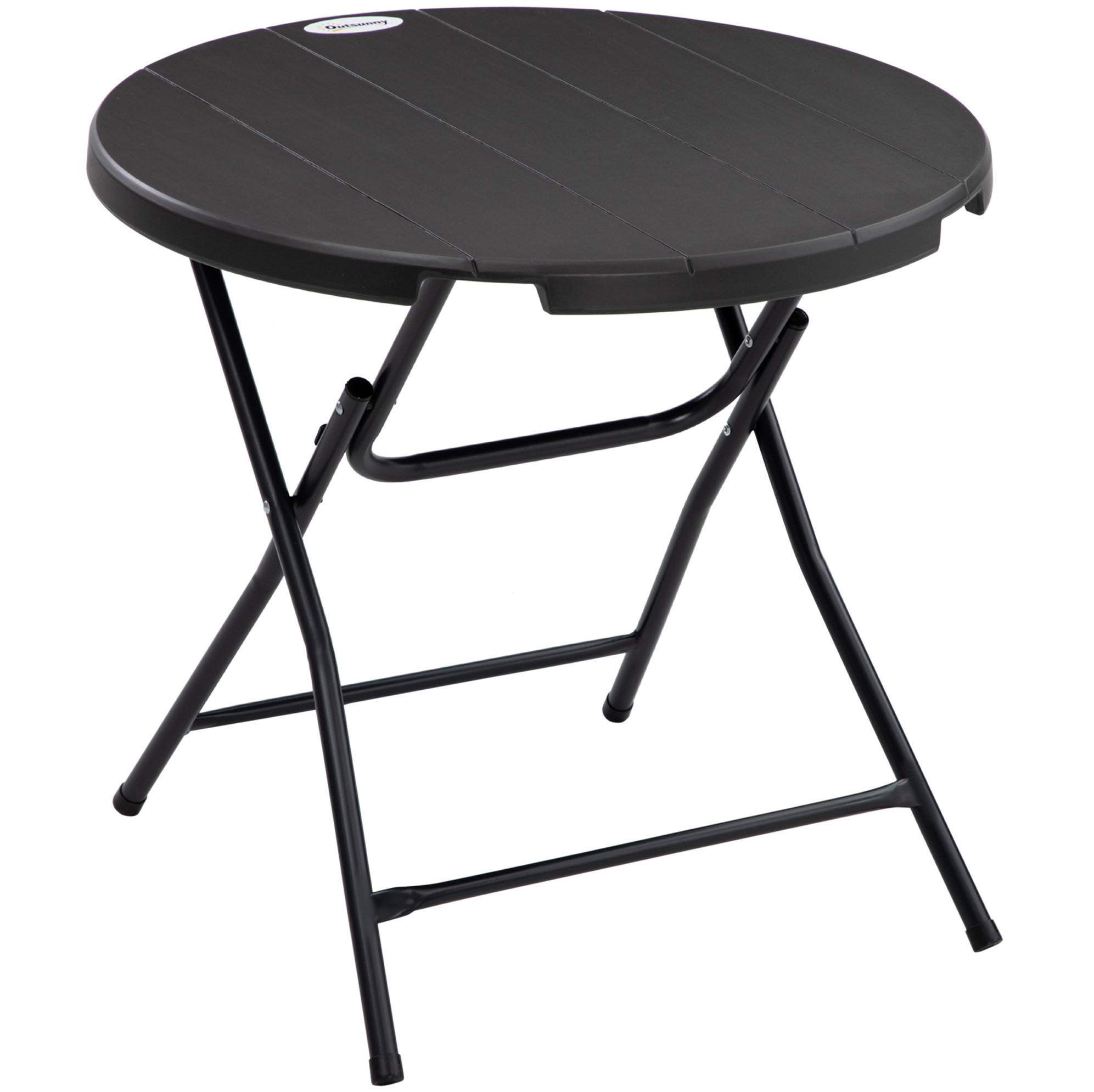 OKWISH KULATÝ zahradní stůl Ø80 cm tmavě šedý z oceli s klopným mechanismem a deskou v dekoru dřeva