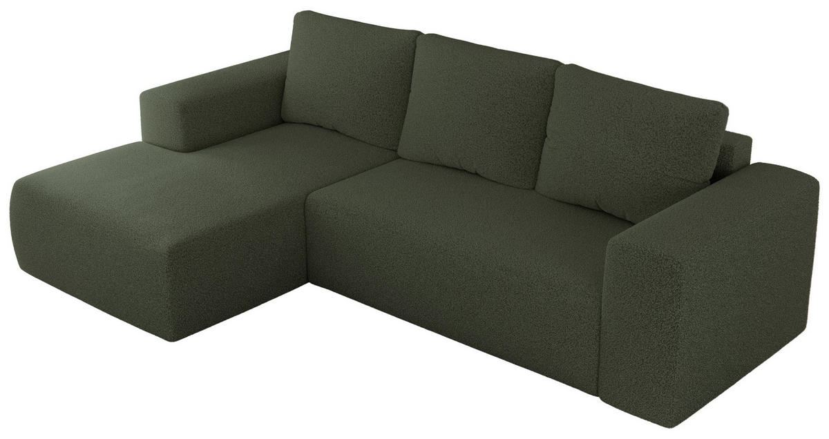 ECKSOFA TRENTINO L Grün Boucle - Links - Schwarz/Grün, Textil (266/164cm) - MKS