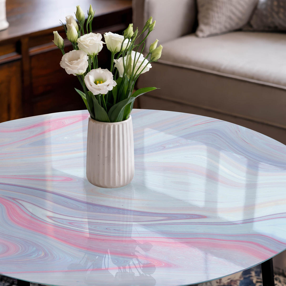 TISCHPLATTE fi100 cm – Pastellwellen - Schwarz, Glas (100/100/0.4cm) - Wallfluent