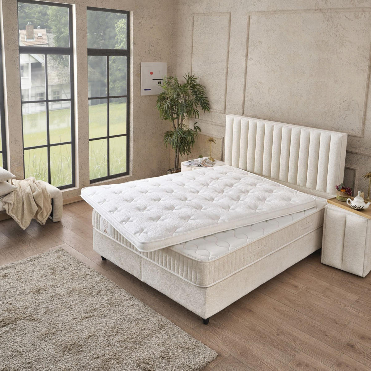 BOXBETT Belezza Bett boxspringbett 180x200 mit matratze - Beige, Holz (180/200cm)