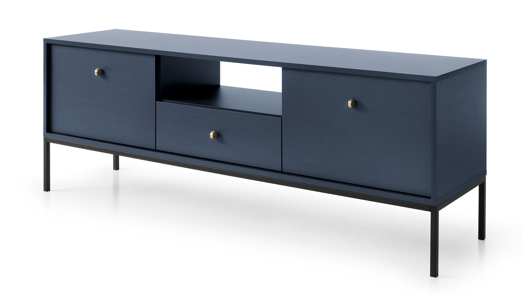 TV Schrank 154 cm Monti, 2 Türen, Schublade, Marineblau + Schwarz - Schwarz/Dunkelblau, Holz/Metall (154/56/39cm) - Emporius