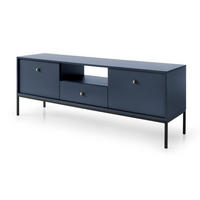 TV Schrank 154 cm Monti, 2 Türen, Schublade, Marineblau + Schwarz - Schwarz/Dunkelblau, Holz/Metall (154/56/39cm) - Emporius