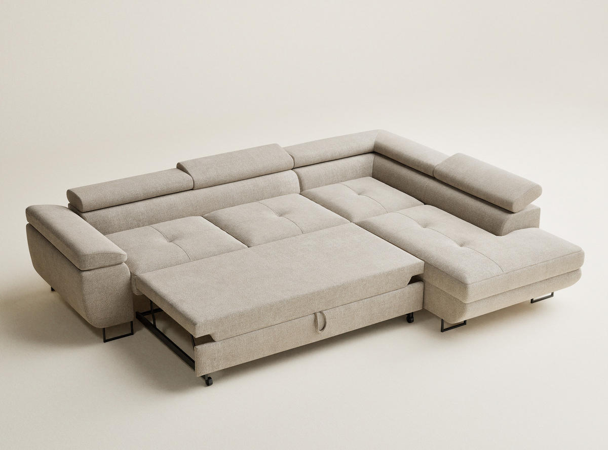 ECKSOFA Concord Beige Chenille-Stoff - Rechts Seite - Beige/Schwarz, Holz/Holzwerkstoff (277/203cm) - Maison de Reve