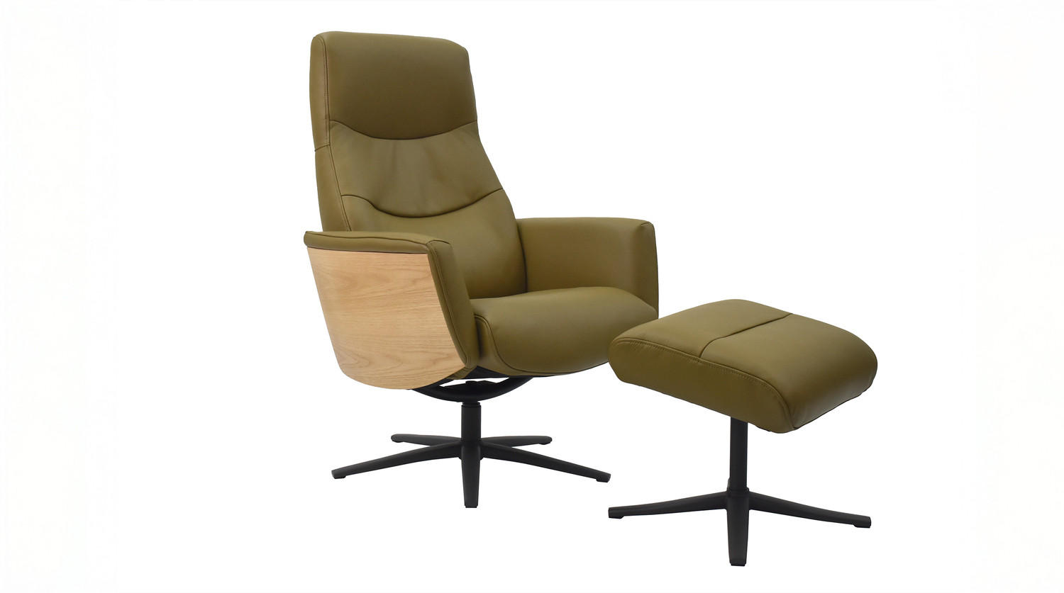 RELAXSESSEL VANITAS Grün Leder Relaxfunktion - Schwarz/Olivgrün, Leder/Metall (75/108/86cm) - KAWOLA