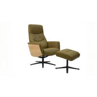 RELAXSESSEL VANITAS Grün Leder Relaxfunktion - Schwarz/Olivgrün, Leder/Metall (75/108/86cm) - KAWOLA