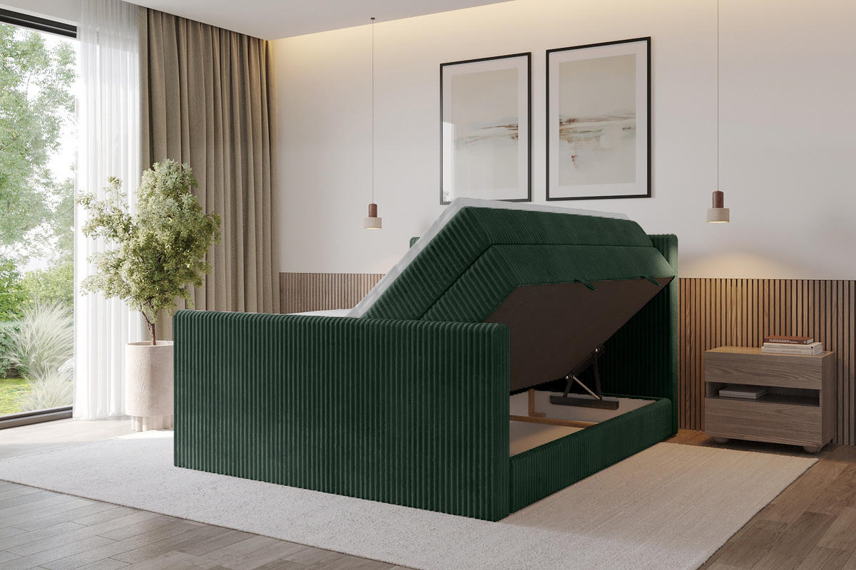 BOXSPRINGBETT mit Matratze H3|H4 und Lattenrost - TOLO-Z KING 200x200 Cord - Dunkelgrün - Dunkelgrün, Holzwerkstoff (200/200cm) - ALTDECOR