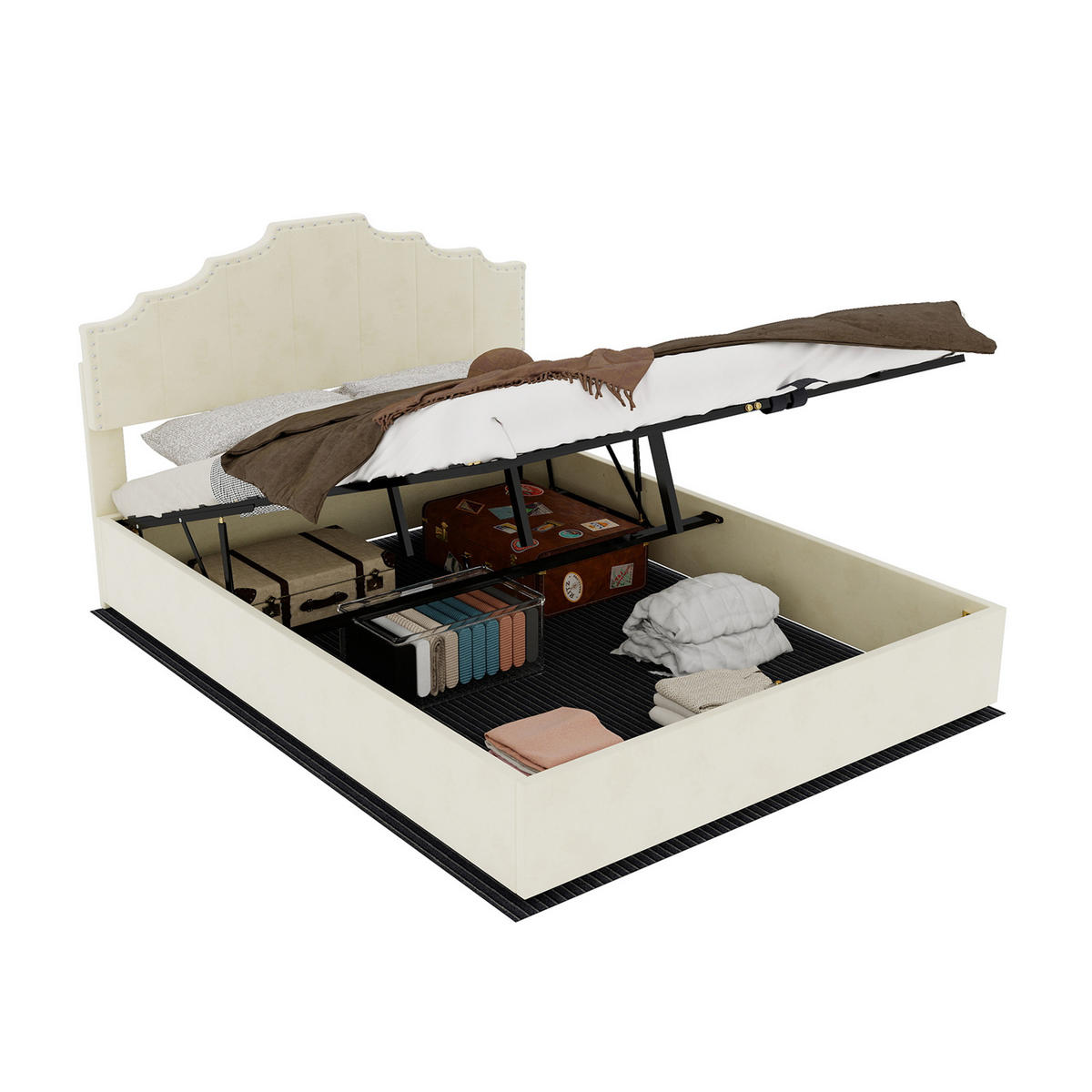 STAURAUMBETT 140/200 cm mit Hydraulik-Stauraum und Matratze, DE-32979, in Beige - Beige, Metall (140/200cm) - ComfortXL