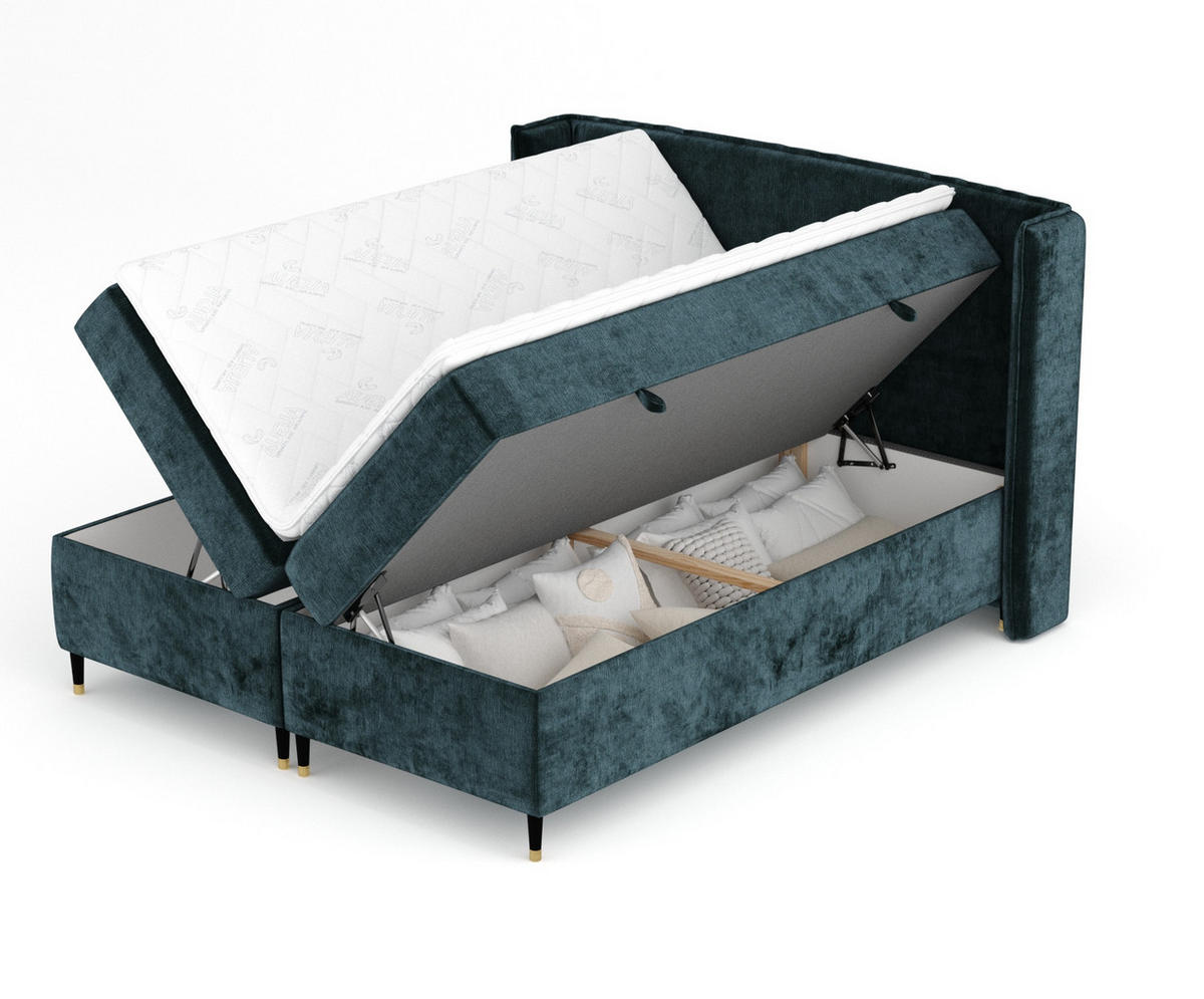 BOXSPRINGBETT Segni Türkisfarben 160/200 cm mit Matratze und Topper - Türkis/Schwarz, Holz/Holzwerkstoff (160/200cm) - Maison de Reve