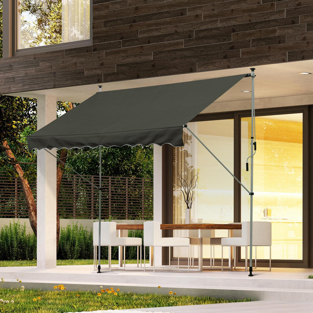 MARKISE, Grün+Weiß, Aluminium, Stahl, Polyester - Grau, Metall (150/280/300cm) - Outsunny