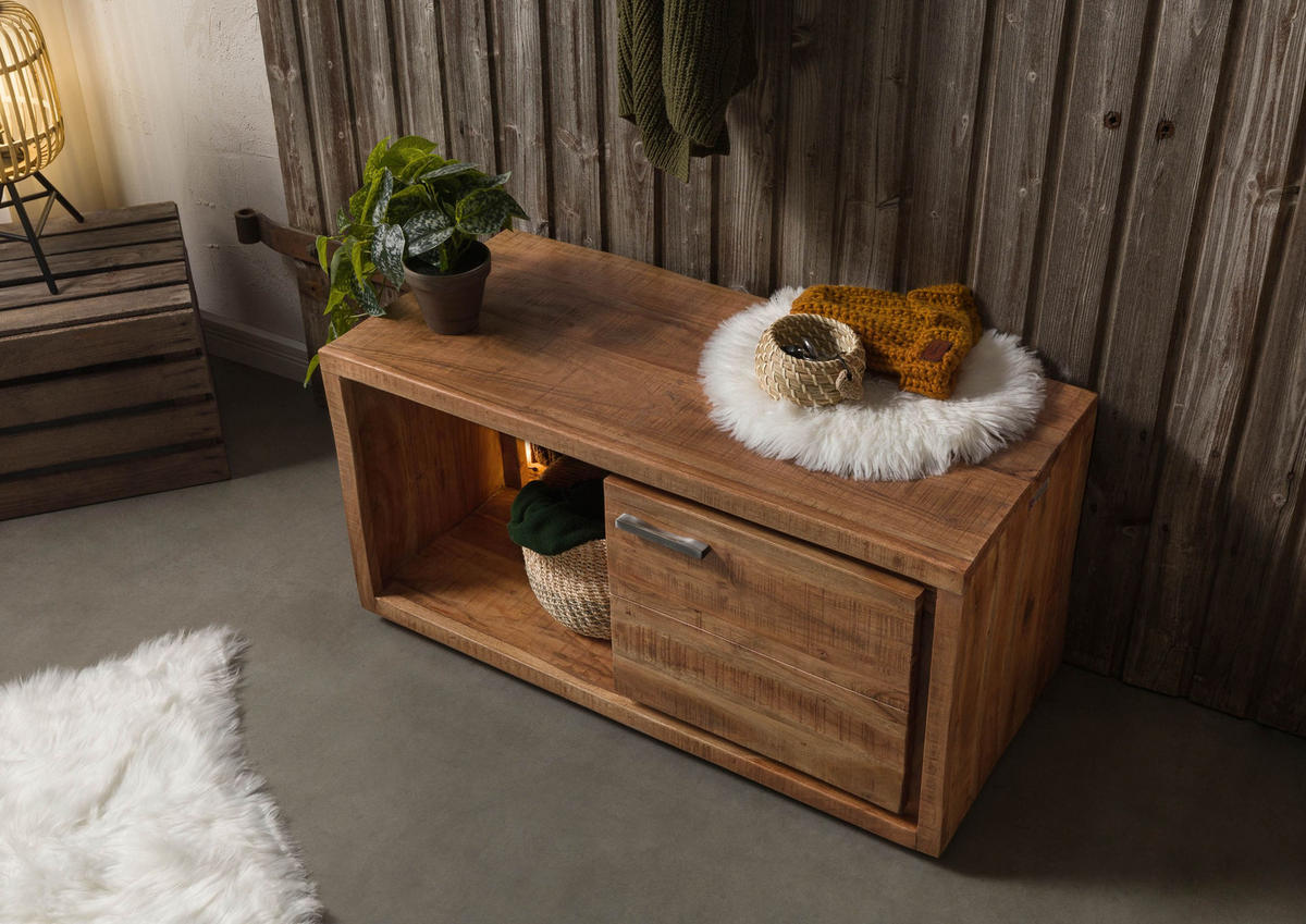 KOMMODE Akazie 88x40x45 natur lackiert BARK #124 - Braun, Holz (88/45/40cm) - Massivmoebel24