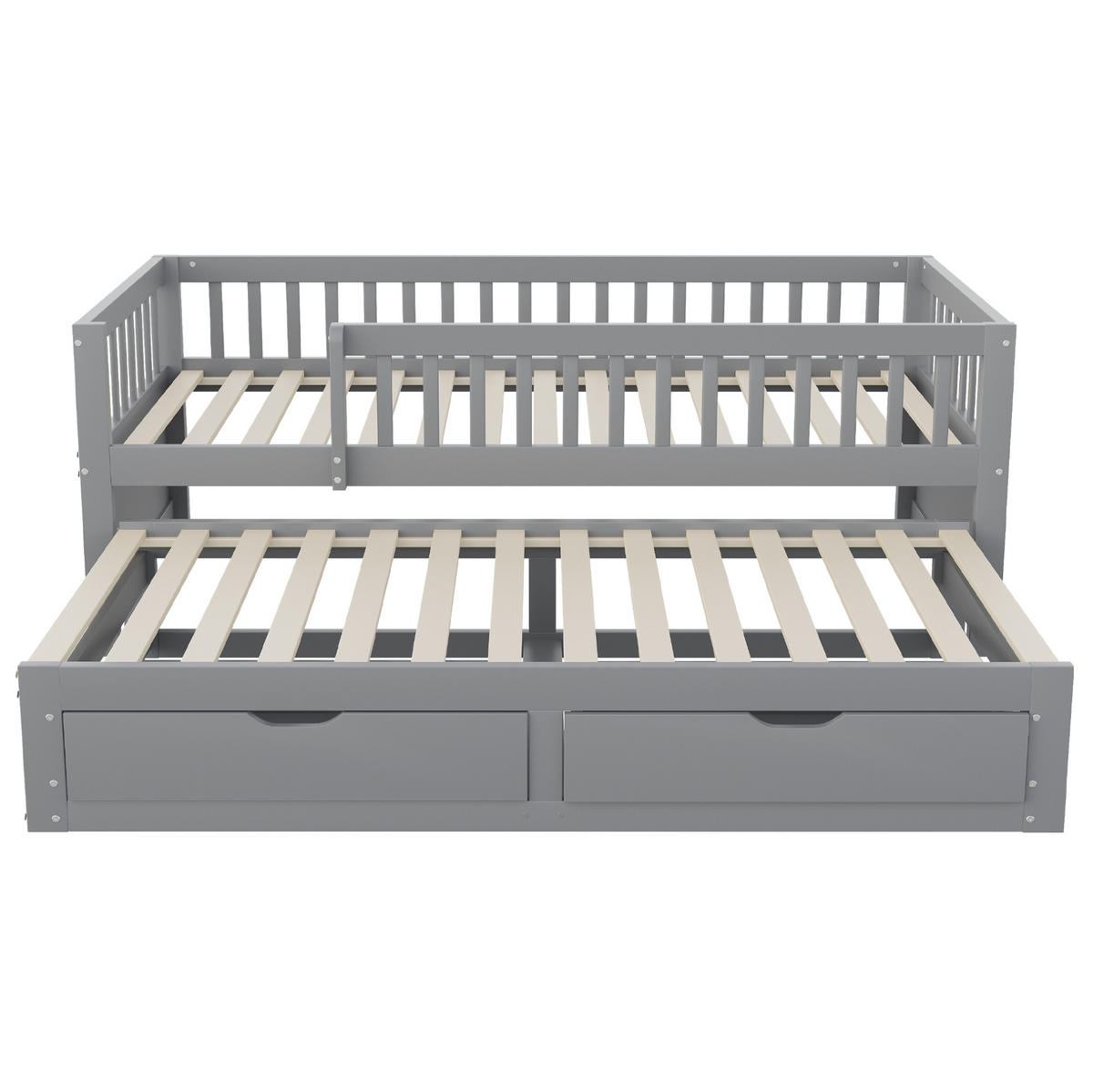 MULTIFUNKTIONSBETT 90/200 cm grau aus Holz mit Ausziehbett und 2 Schubladen - Grau, Holzwerkstoff (90/200cm) - OKWISH
