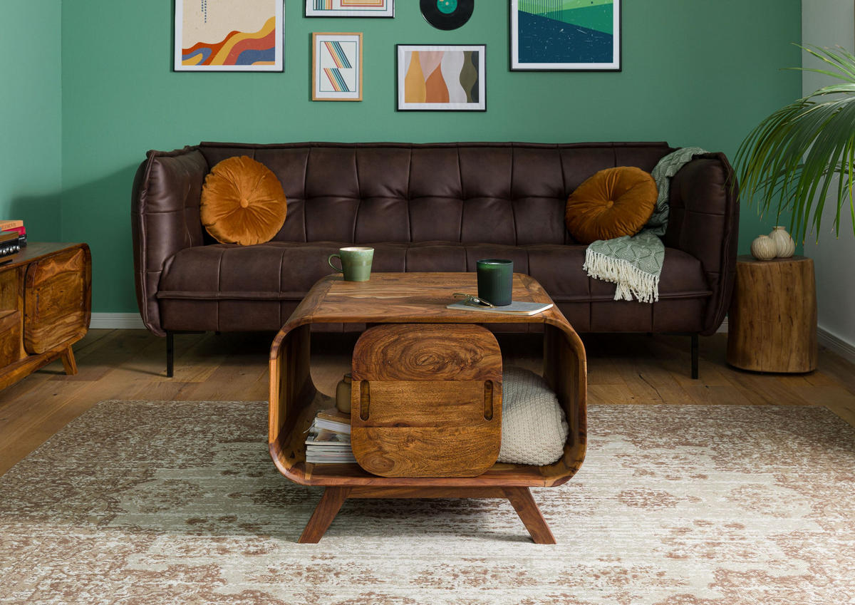 COUCHTISCH Sheesham 70x70x50 hellbraun lackiert MAILAND #133 - Braun, Holz (70/70/50cm) - Massivmoebel24