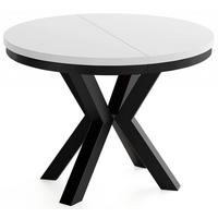 ESSTISCH Clara runder ausziehbarer, Marmor Weiß 120-200/120/76 cm - Schwarz/Weiß, Holzwerkstoff/Metall (120/200/76cm) - WFL GROUP