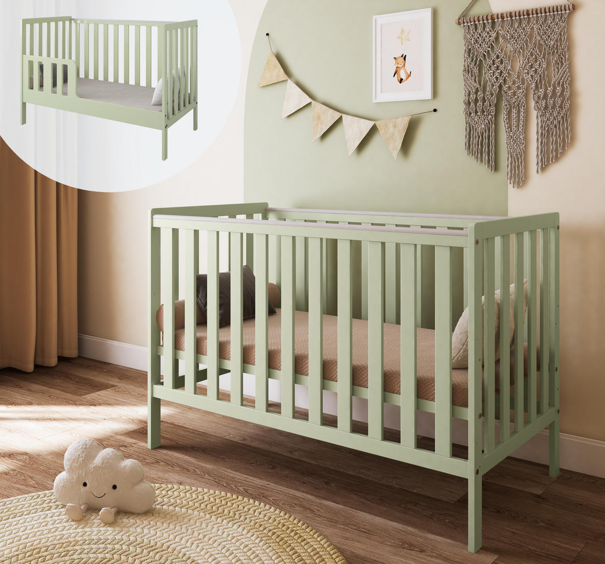 BABYBETT Lio - Mintgrün, Holzwerkstoff (60/120cm) - kiki design