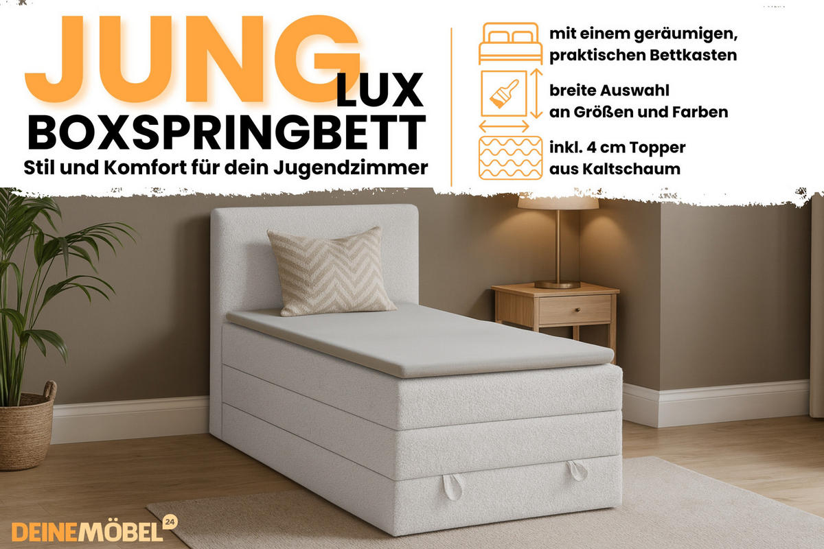 BOXBETT JUNG LUX 90/200 in Boucle Weiß - Weiß, Holz/Holzwerkstoff (90/200cm) - Deine Möbel 24