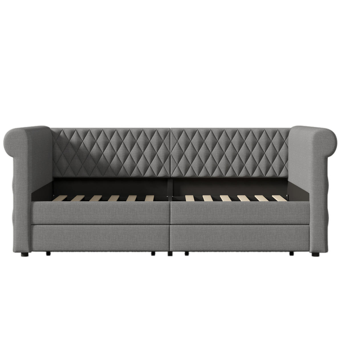 POLSTERBETT aus Leinen 90x200 cm in Grau mit 2 Schubladen - Grau, Textil (90/200cm) - Modfu