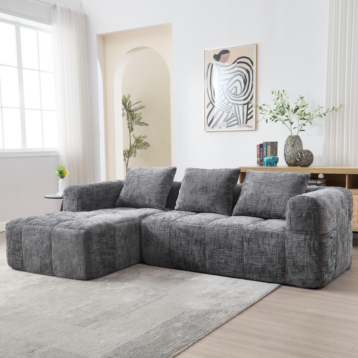 ECKSOFA 250/158/60 cm Grau mit Seitentasche - Grau, Textil (250/158cm) - Oxeza