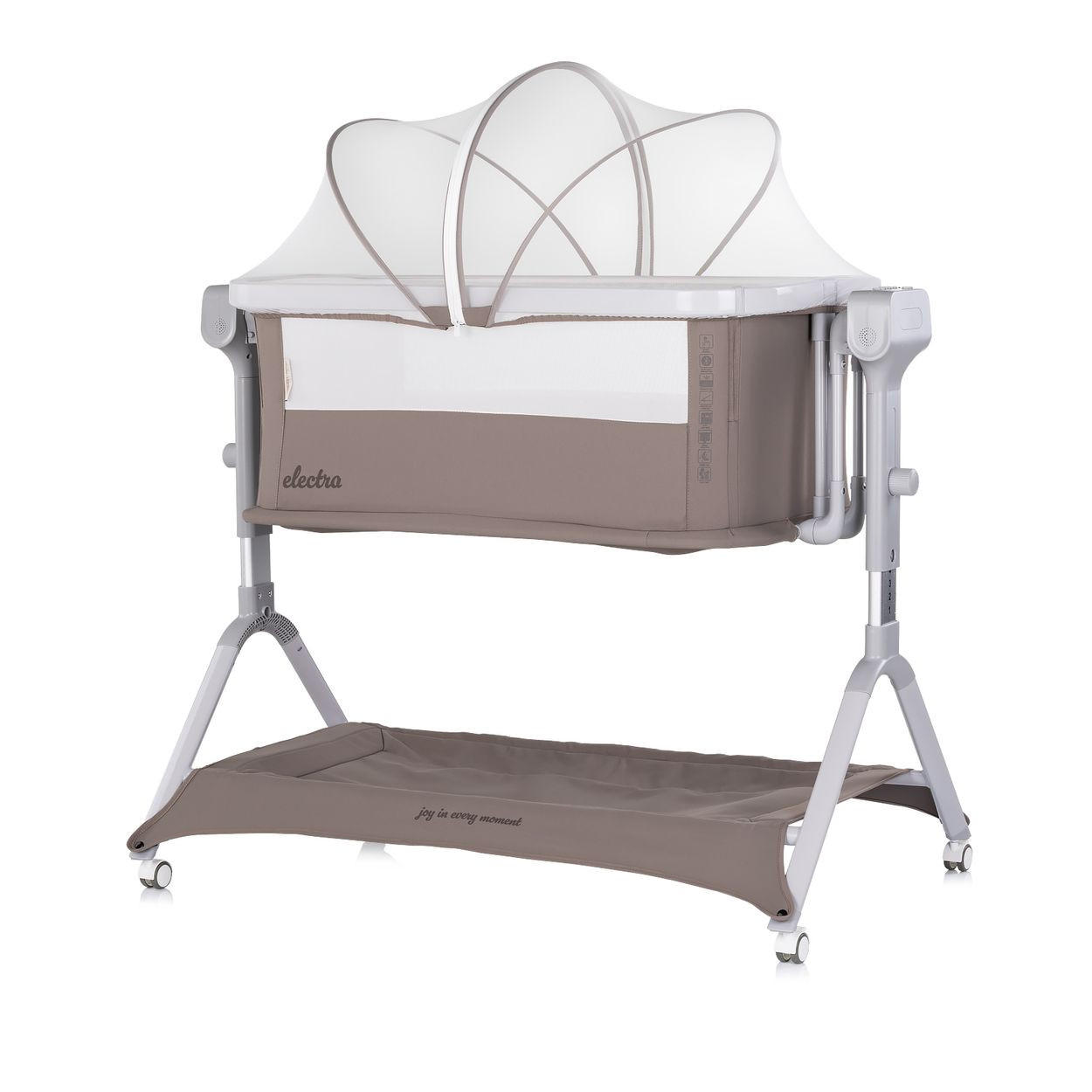 BEISTELLBETT Electra hellbraun 113 x 72 cm, Schaukelfunktion, 5-fach verstellbar, Moskitonetz, Korb - Braun, Metall (52/83cm) - Chipolino