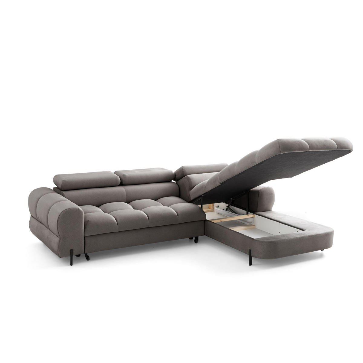 ECKSOFA UFFO L Rechts mit Schlaffunktion 260x195 Velours Beige - Beige/Schwarz, Holz/Textil (195/260cm) - Muffo