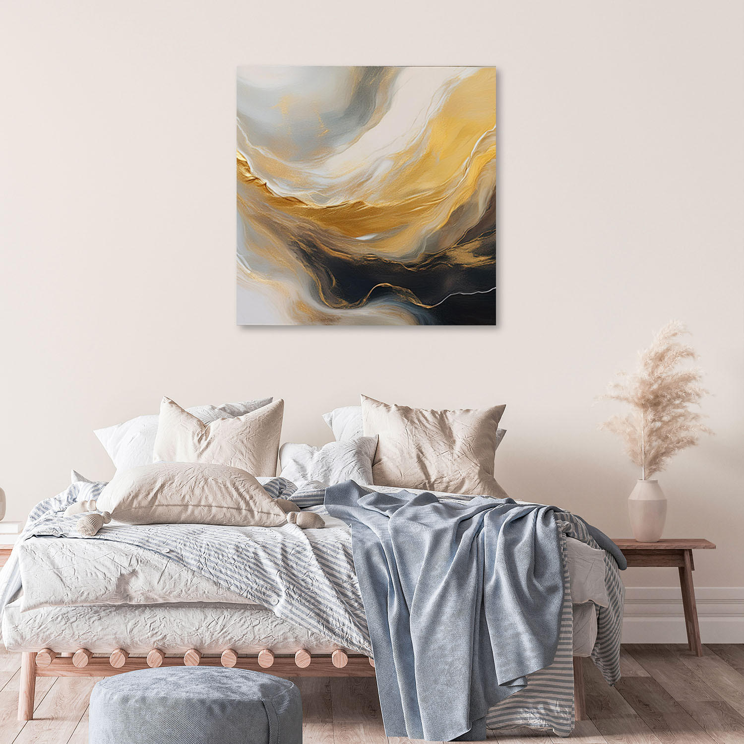 LEINWANDBILD Abstrakte Marmorstruktur Goldgrau 50x50cm - Goldfarben, Textil (50/50cm) - Feeby