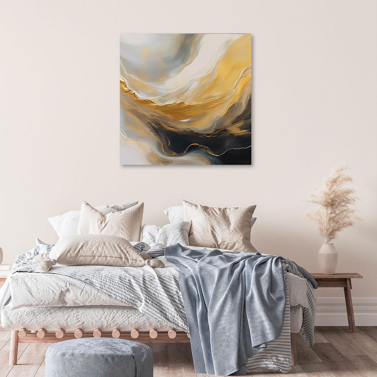 LEINWANDBILD Abstrakte Marmorstruktur Goldgrau - Goldfarben, Textil (50/50cm) - Feeby