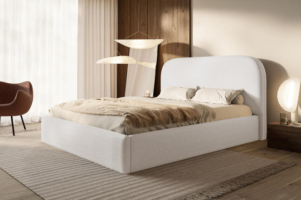 BETT 90x200 - Polsterbett mit Bettkasten und Holzrahmen - Modern Betten - Kuscheliger Catch-Me-Stoff - Kollektion Verona - Weiß - Weiß, Holz/Textil (90/200cm) - Alpi-Möbel