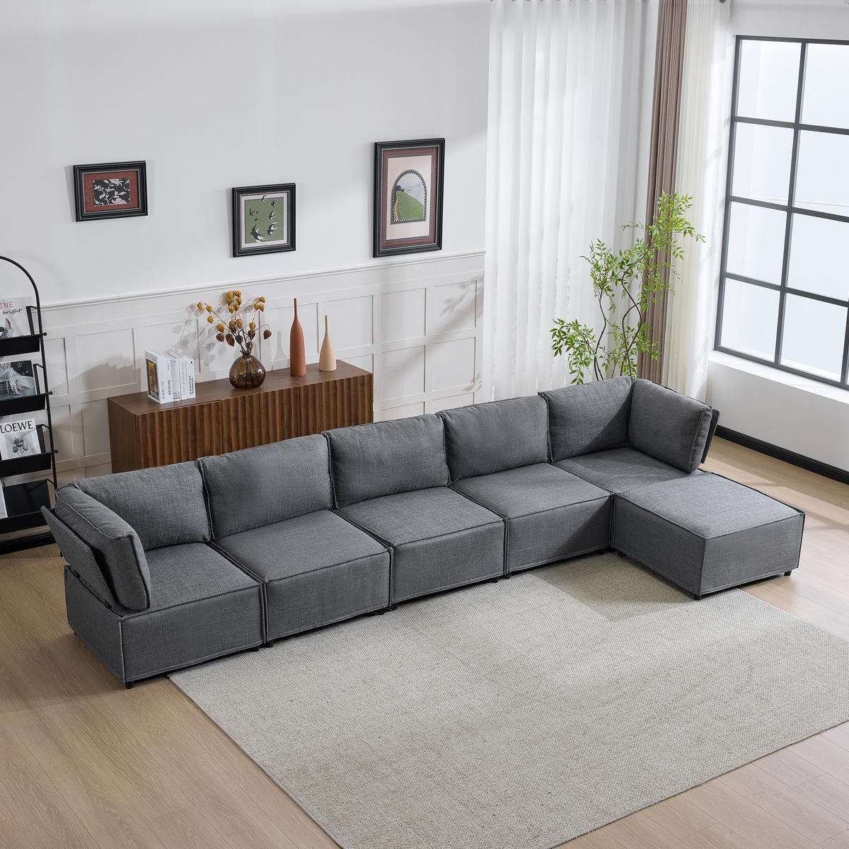 WOHNLANDSCHAFT Leinen Dunkelgrau - Dunkelgrau, Holzwerkstoff/Textil (308/77/152cm) - WISHDOR