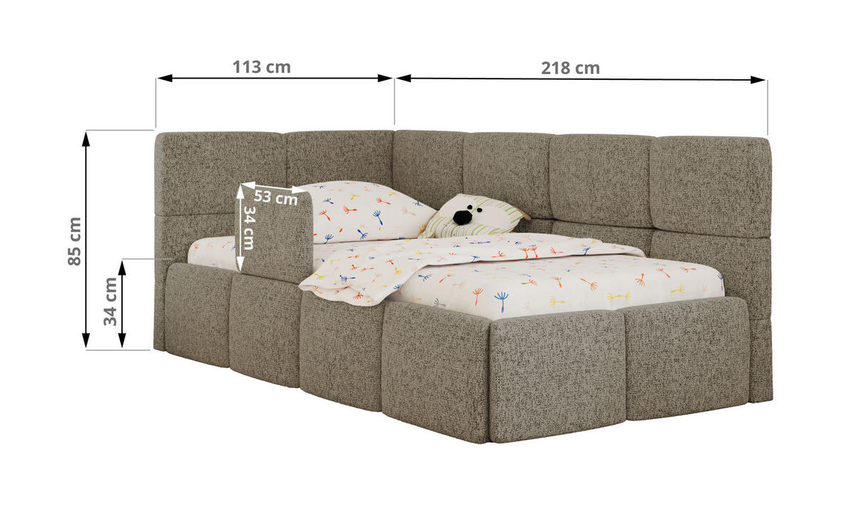DĚTSKÁ POSTEL ARVO ALTA 90/200 - Světle hnědý Strukturovaná látka - Pravá - světle hnědá, textil (90/200cm) - MKS