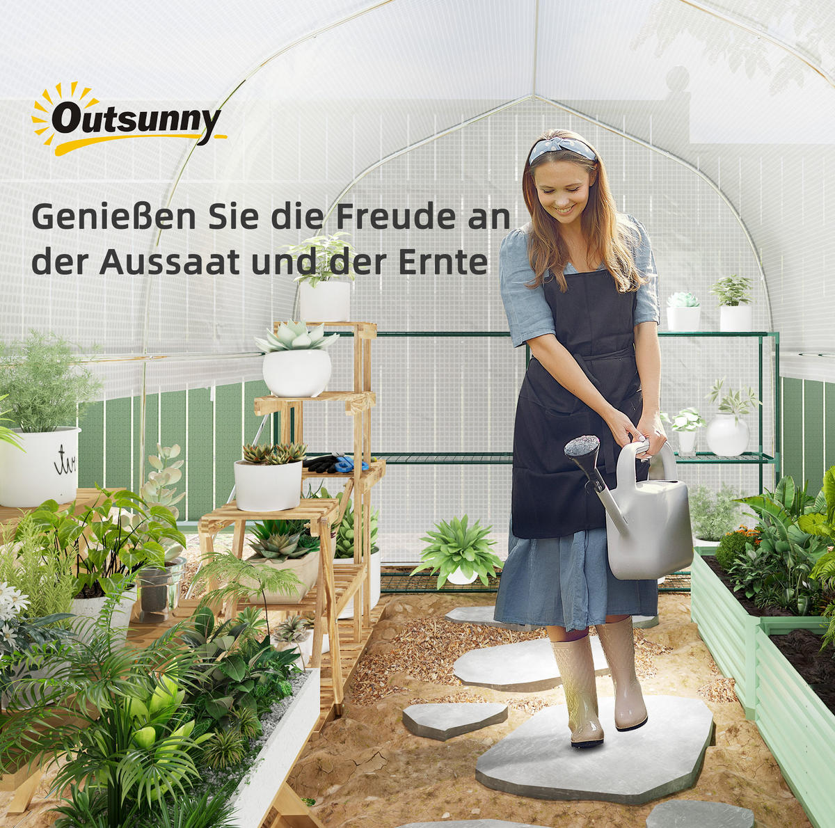 GEWÄCHSHAUS 300/200/200 cm Weiß aus Kunststoff mit Rolltür - Weiß, Kunststoff (200/200/300cm) - OKMYHOME
