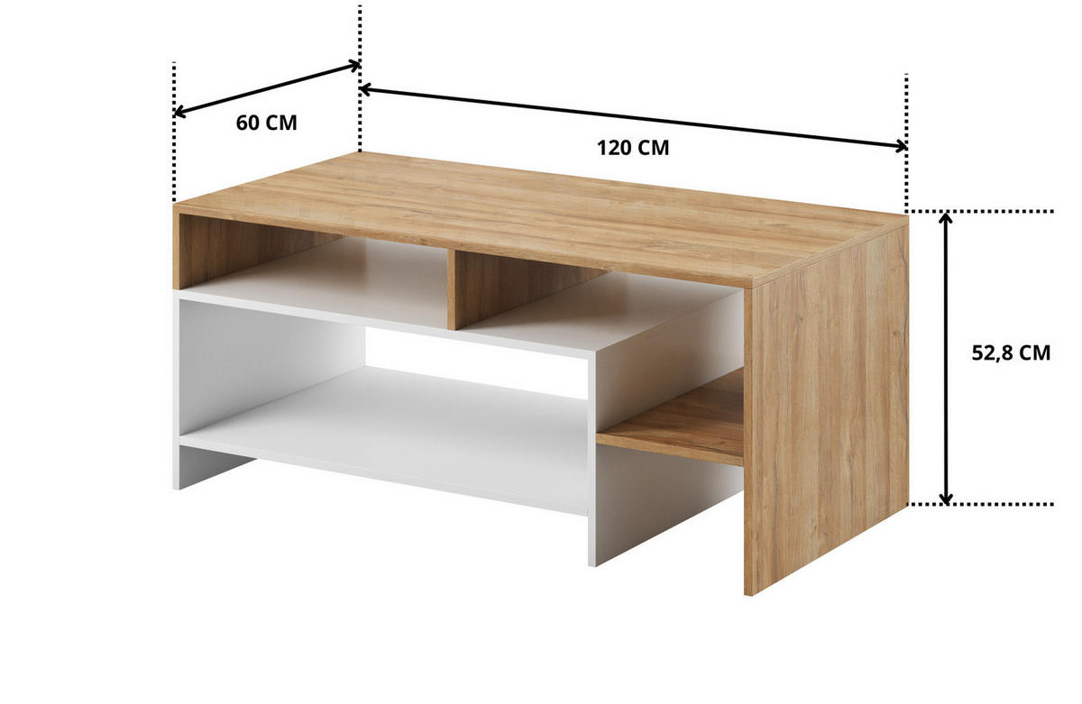 COUCHTISCH Panzo Eiche Grandson / Weiß - 120 cm - mit Ablagefach - Eichefarben/Weiß, Holzwerkstoff (60/120/53cm) - Ravio