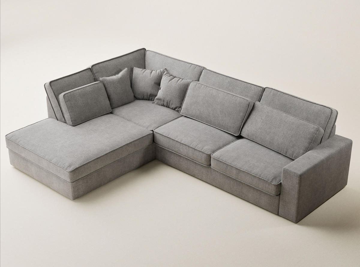 ECKSOFA Kirou Beige grau Chenille-Stoff - Links Seite - Greige/Schwarz, Holz/Holzwerkstoff (225/311cm) - Maison de Reve