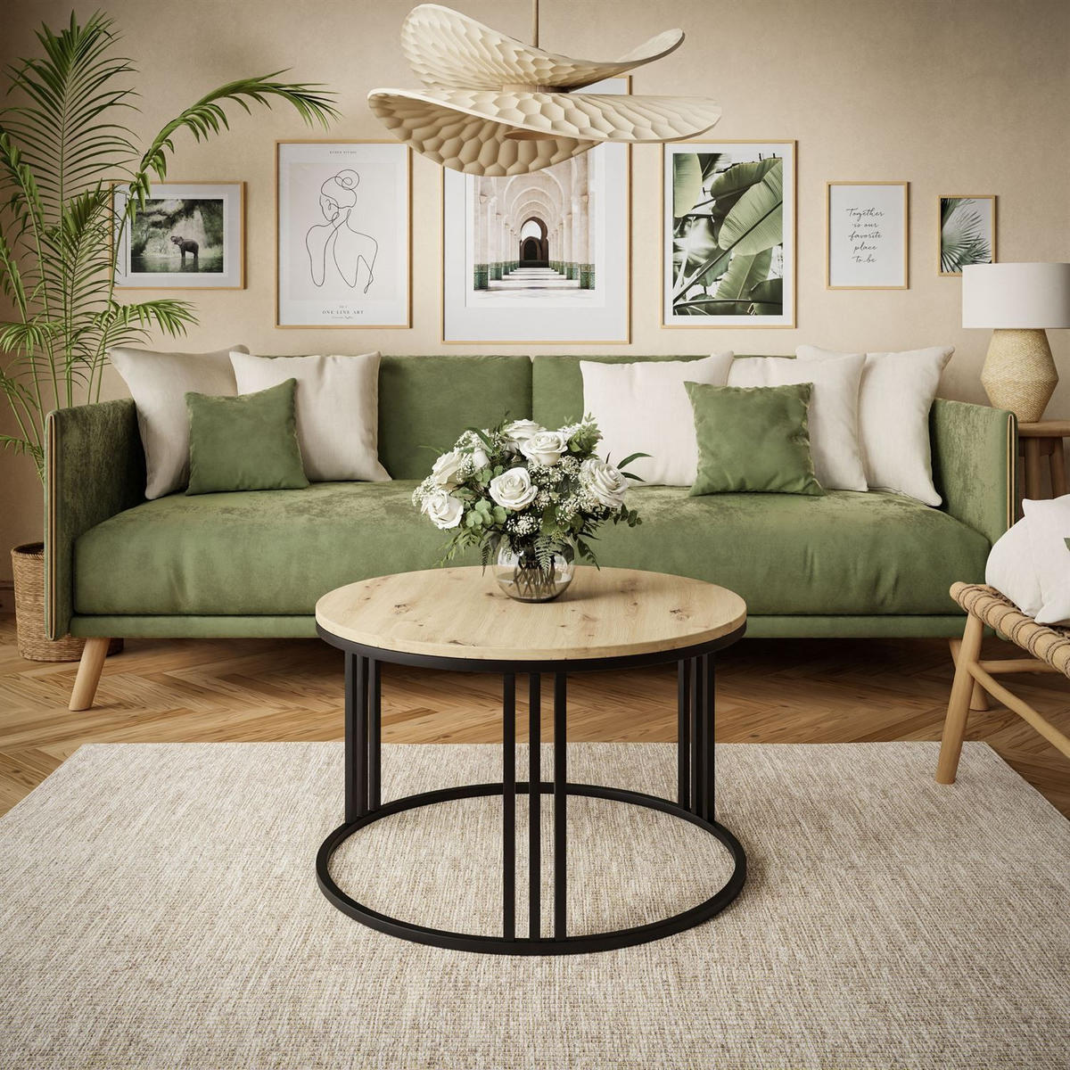 COUCHTISCH LORI LOFT - Eichefarben/Schwarz, Holzwerkstoff (70/70/48cm) - Lookway