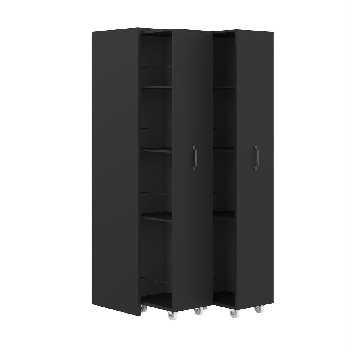 BÜCHERREGAL mit Rollen 4 Ebenen Erweiterbar MDF Modern - Schwarz, Holzwerkstoff (51.5/158/41cm) - FLIEKS