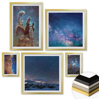 WANDBILDER 5er Set - 50x50 cm & 20x30 cm & 40x60 cm Goldrahmen - Weltraumlandschaften von Galaxien - Goldfarben, Kunststoff (40/60cm) - ArtPrintCave