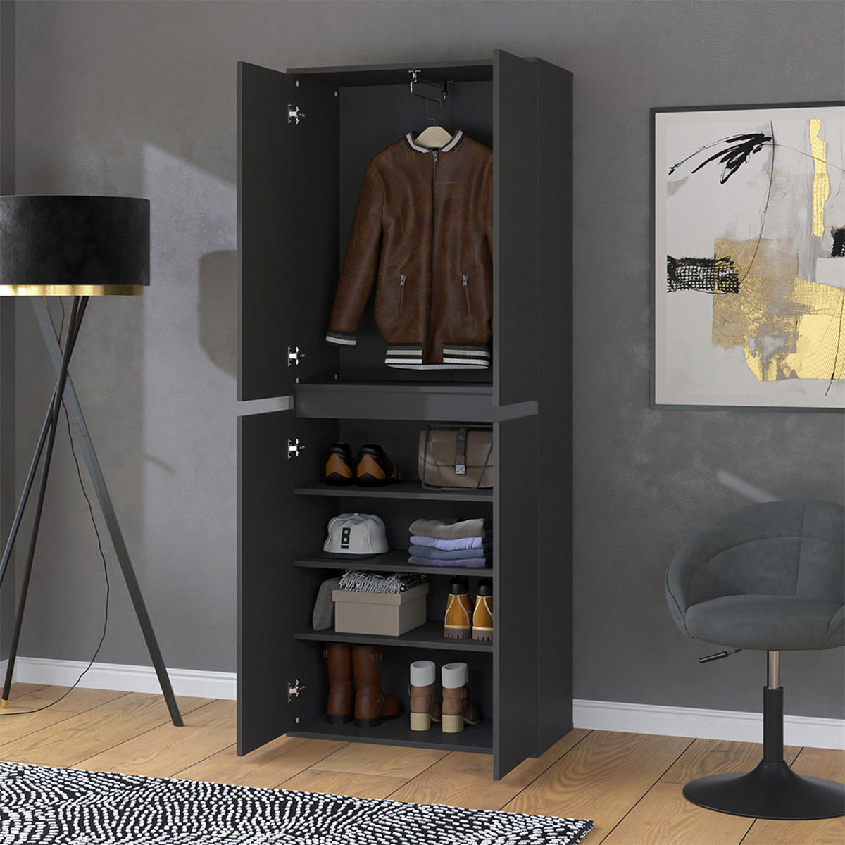 ŠATNÍ SKŘÍŇ Claus Antracit - antracitová, kompozitní dřevo (74/191.5/40cm) - Vicco