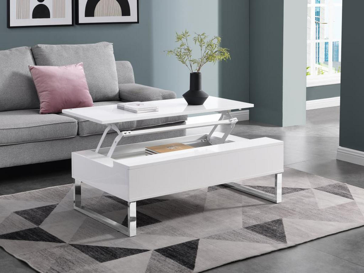 COUCHTISCH höhenverstellbar - MDF & Metall - Weiß lackiert - SECALI - Weiß, Holz (110/60/38cm) - Vente-Unique