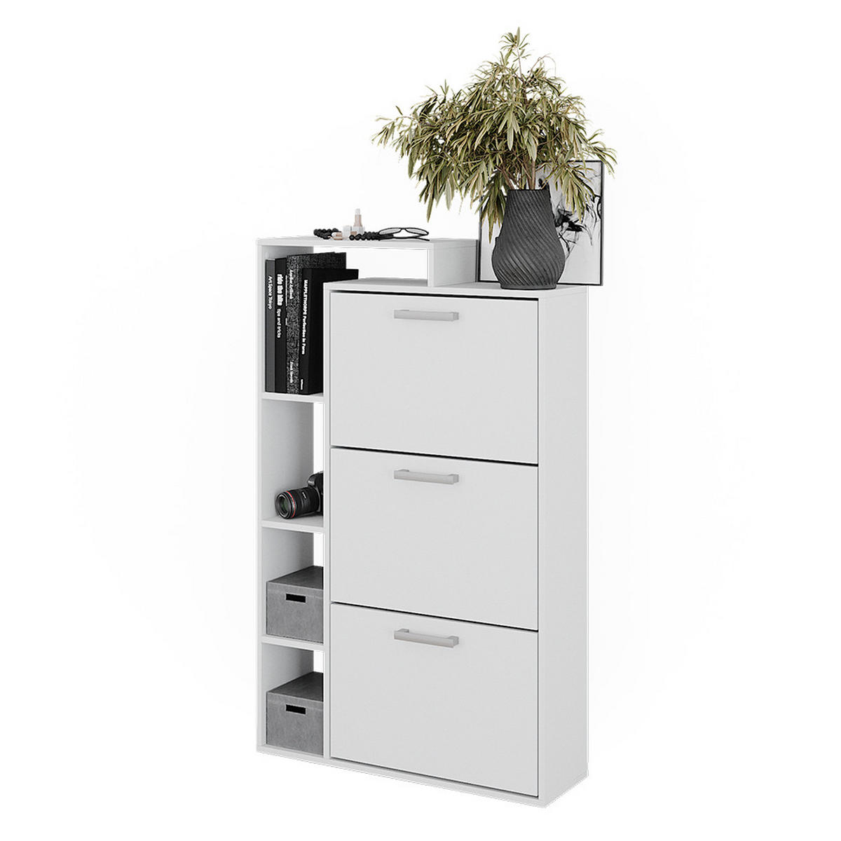 SCHUHKOMMODE Orlando Weiß 80 x 128.3 cm mit 3 Fächern - Weiß, Holzwerkstoff (80/128.3/24.2cm) - Vicco