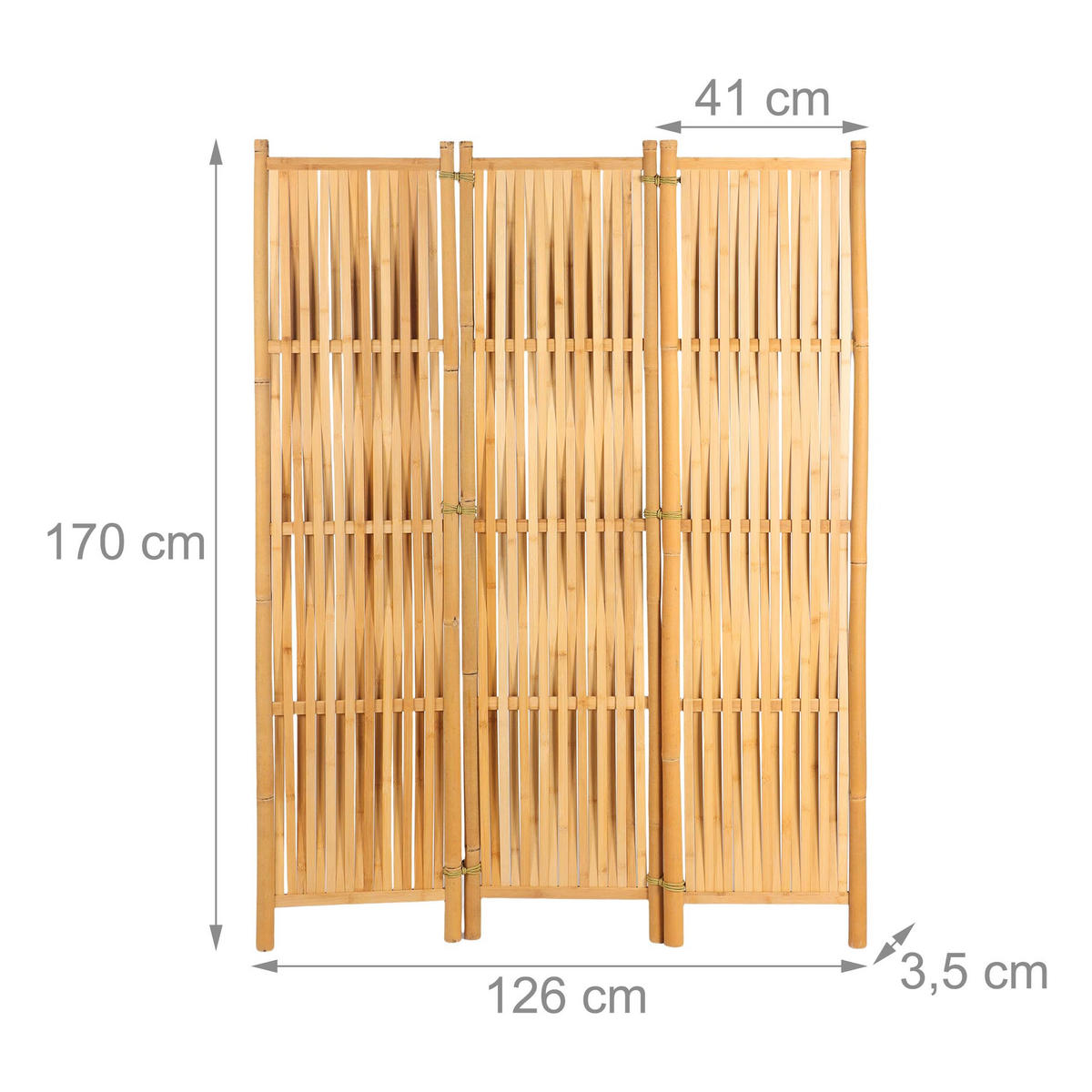 RAUMTEILER Natur Bambus 3-tlg. freistehend 170x126 cm - Hellbraun, Holz (126/170/3.5cm) - Relaxdays