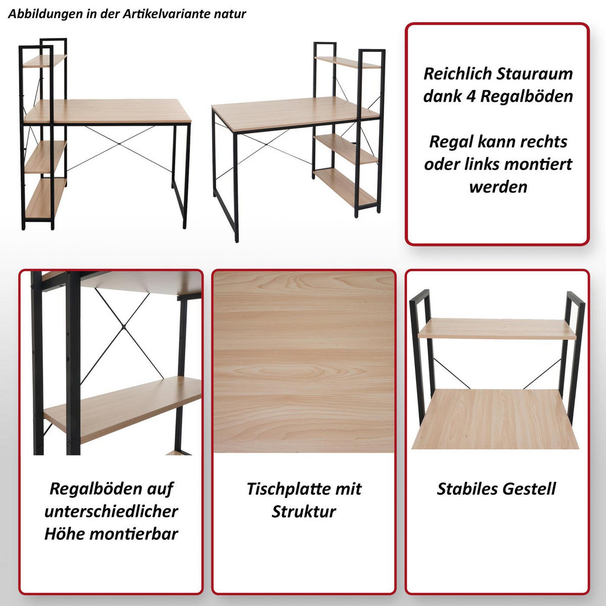 SCHREIBTISCH mit Regal HxBxT 120x100x60cm Metall MDF Grau-Braun - Graubraun, Holzwerkstoff (60/100/120cm) - PROREGAL