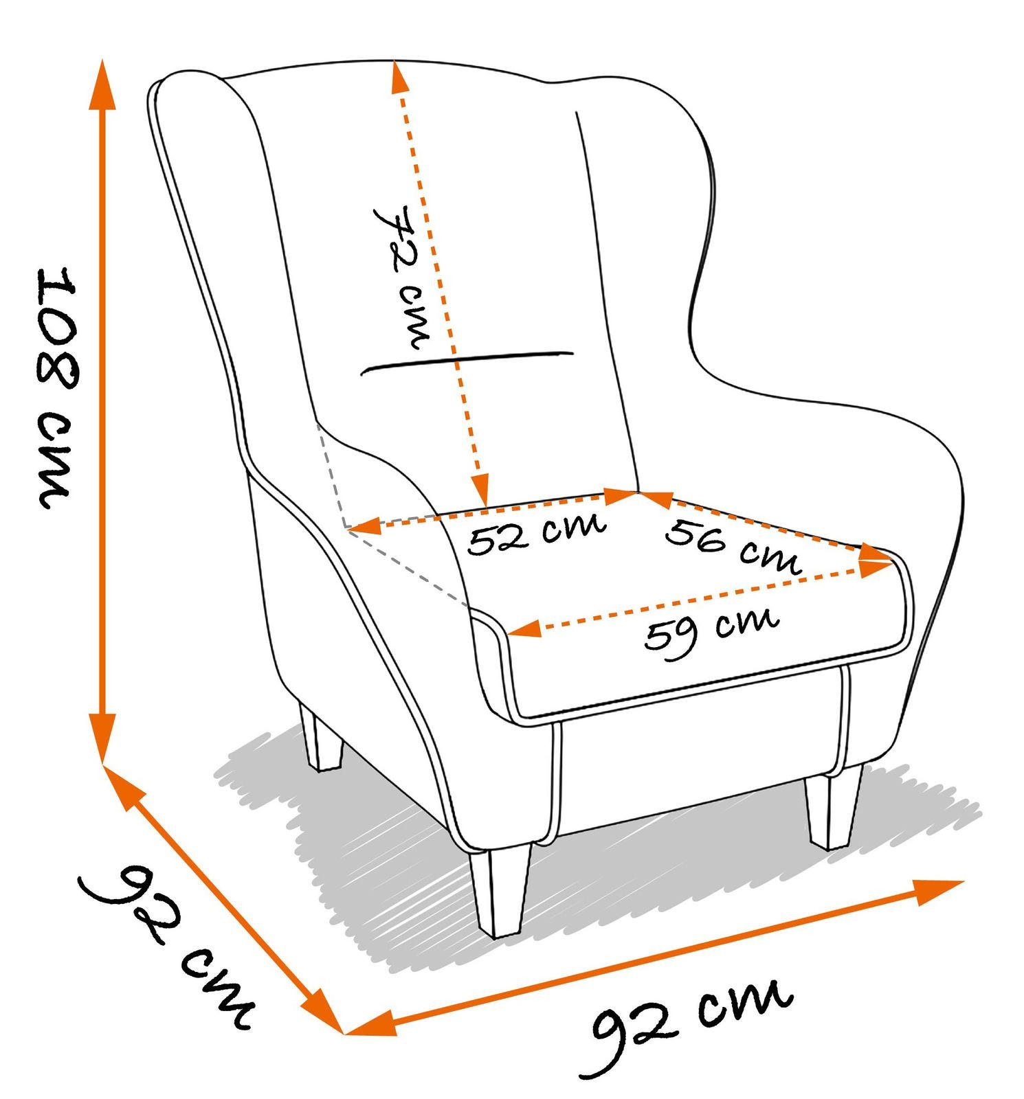 Thumbnail - Supellex Ohrensessel, Dunkelorange, Textil, 92x68x95 cm, Wohnzimmer, Sessel, Ohrensessel