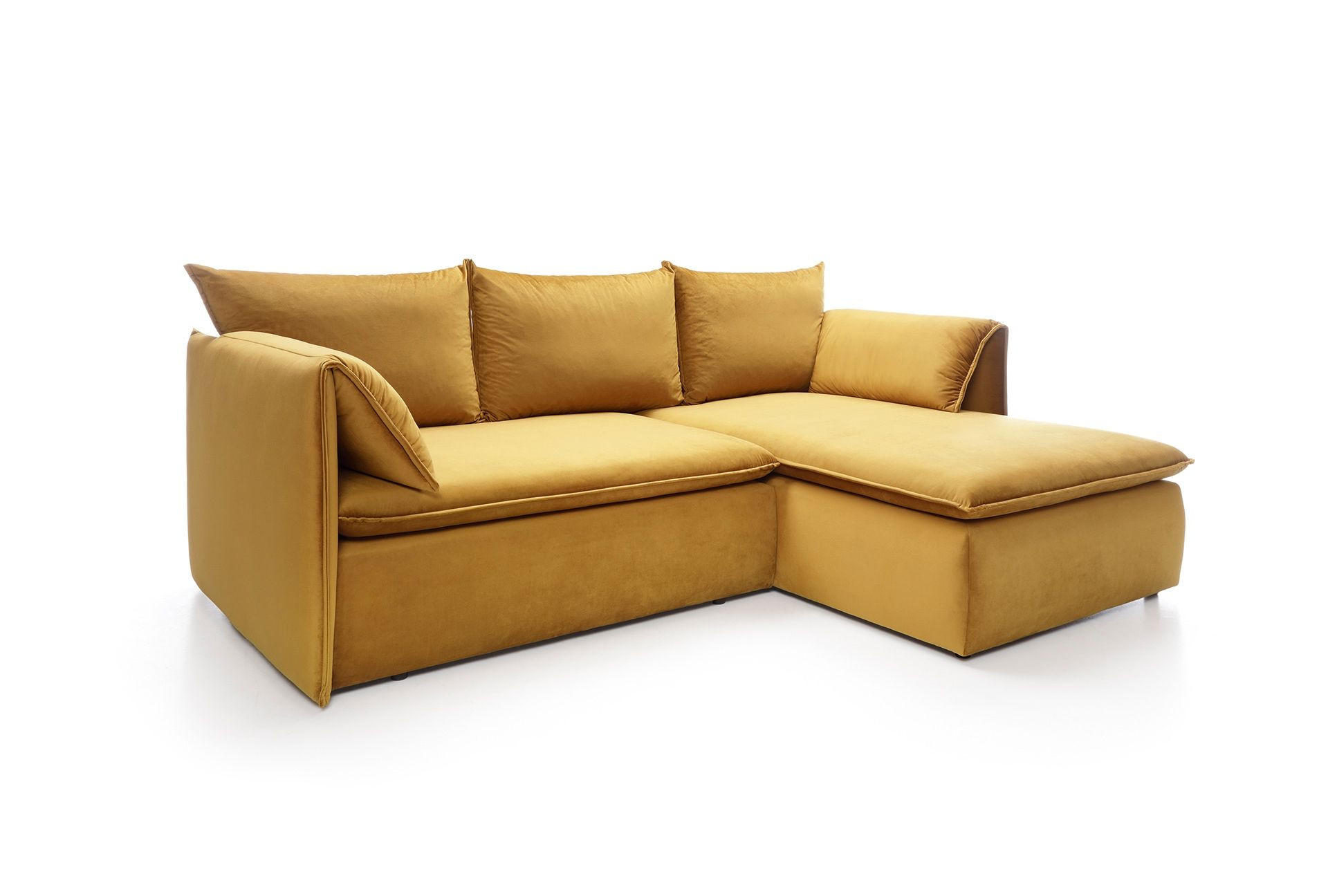 ECKSOFA PREGIO Gelb Plüsch-Stoff mit Schlaffunktion - Gelb, Holz (230/166cm) - MASSENO