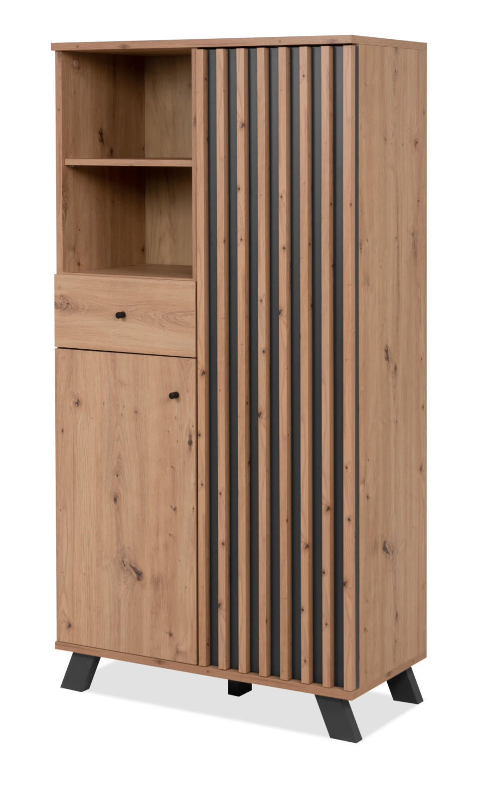 HIGHBOARD Eiche Artisan, grau 80 cm Industrial, Anrichte mit 3D-Lamellen - Anthrazit/Schwarz, Holzwerkstoff/Metall (80/156/40cm) - Furn.Design