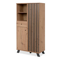 HIGHBOARD Eiche Artisan, grau 80 cm Industrial, Anrichte mit 3D-Lamellen - Anthrazit/Schwarz, Holzwerkstoff/Metall (80/156/40cm) - Furn.Design