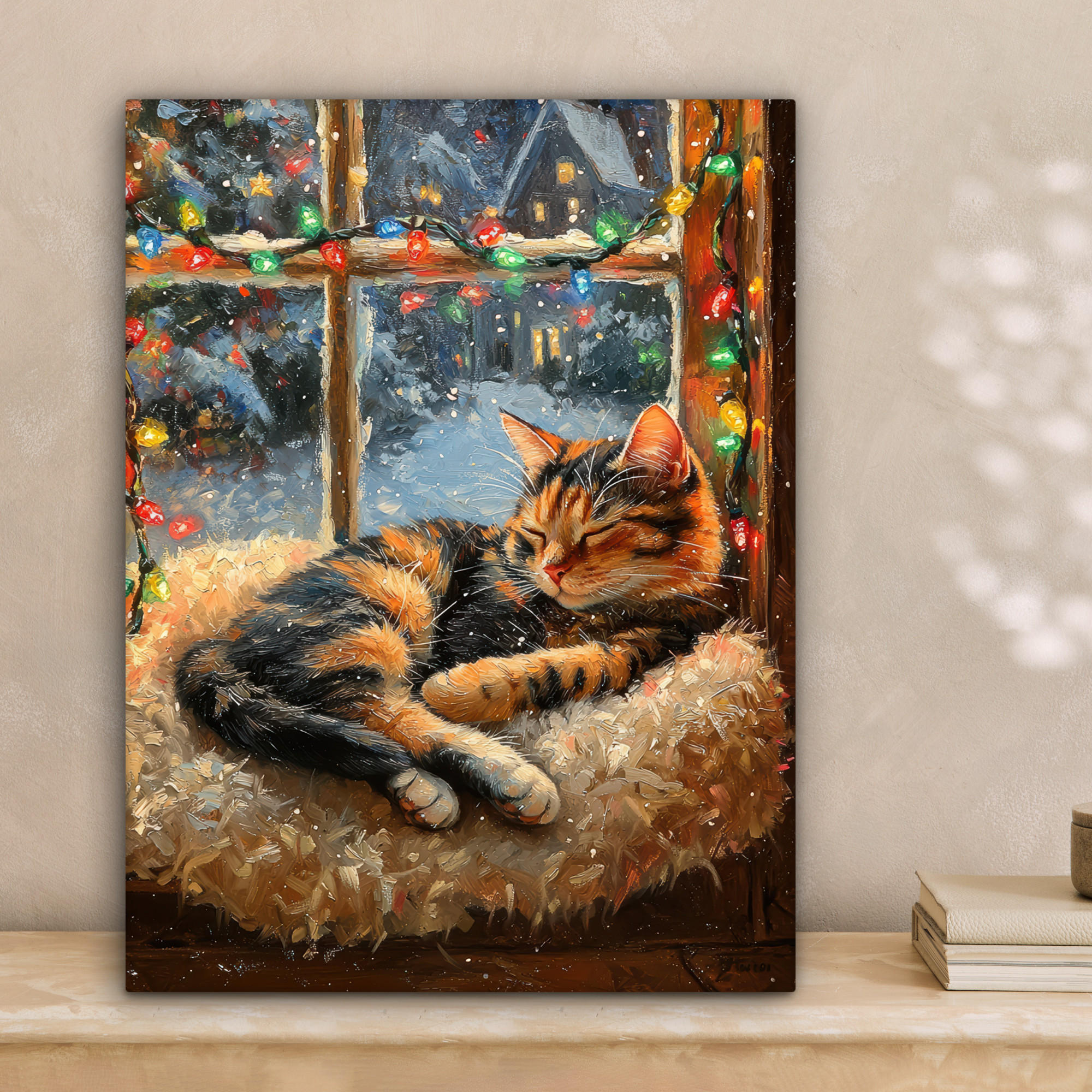 LEINWANDBILD Katze - Weihnachten - Winter - Tier 30x40 cm - Bernsteinfarben, Textil (30/40cm) - MuchoWow