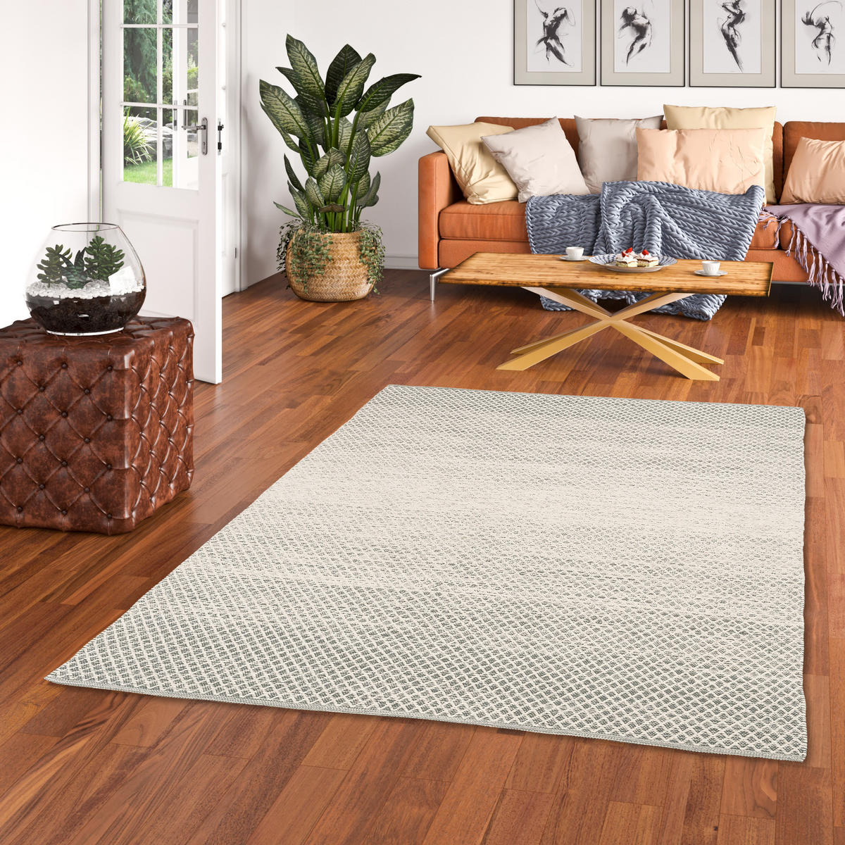 BAUMWOLLE NATUR KELIM TEPPICH SANDY MELIERT - Grün, Textil (70/140cm) - Pergamon