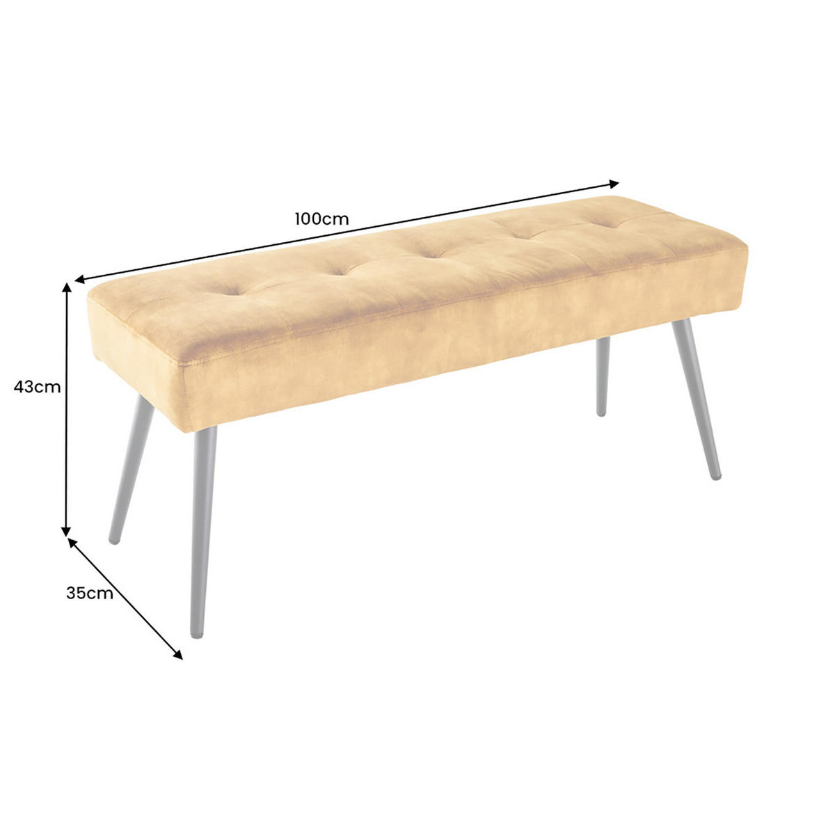 SITZBANK BOUTIQUE Samt Senfgelb 100 cm - Gelb/Schwarz, Textil/Metall (100/43/35cm) - riess-ambiente