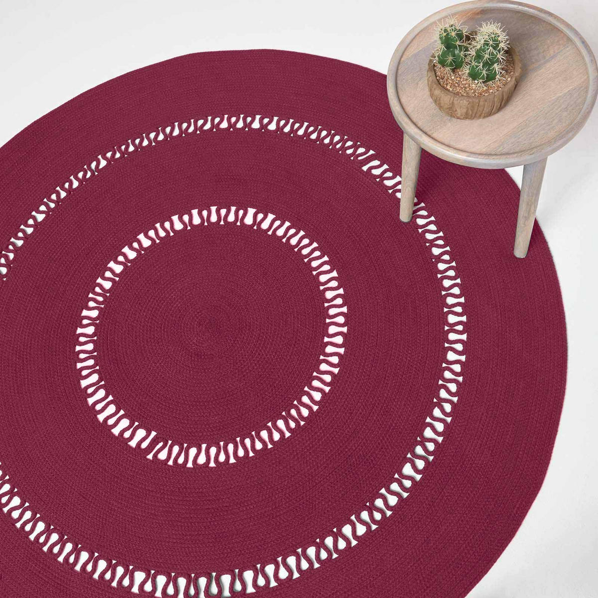 TEPPICH geflochten rund mit Häkel-Muster 150 cm - Weinrot, Textil (150/150cm) - Homescapes