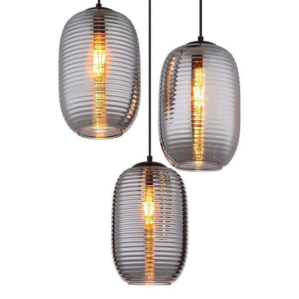 LED HÄNGELEUCHTE JEFREY Metall, Grau, Glas, 3-flammig - Grau, Glas (47/47/120cm) - Globo Lighting
