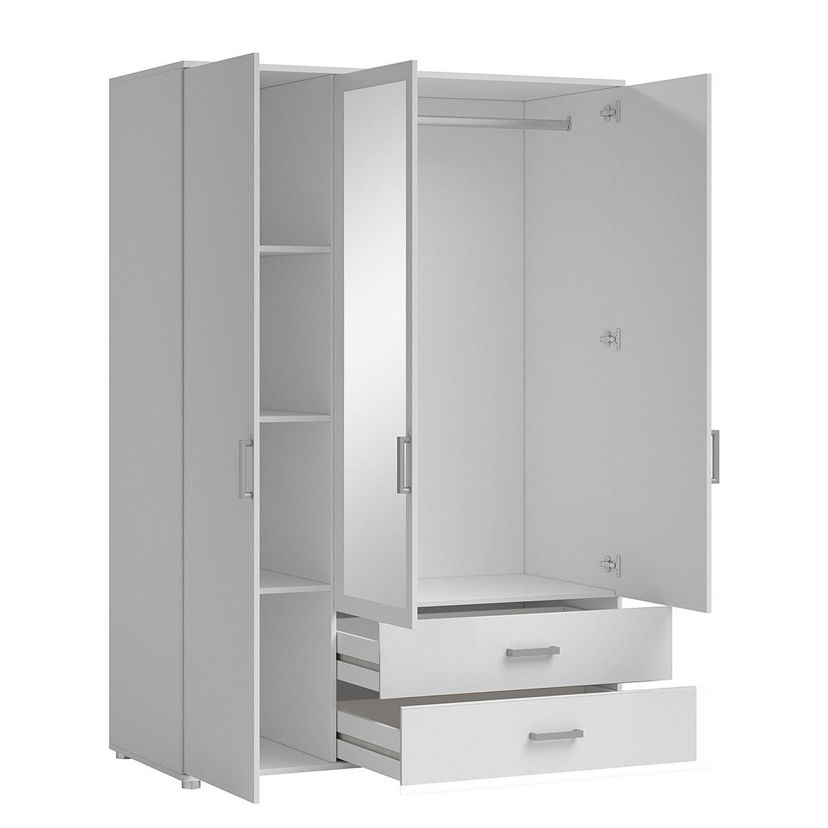 DREHTÜRENSCHRANK - Spanplatte - Silberfarben/Weiß, Holzwerkstoff/Kunststoff (125/190/51cm) - home24