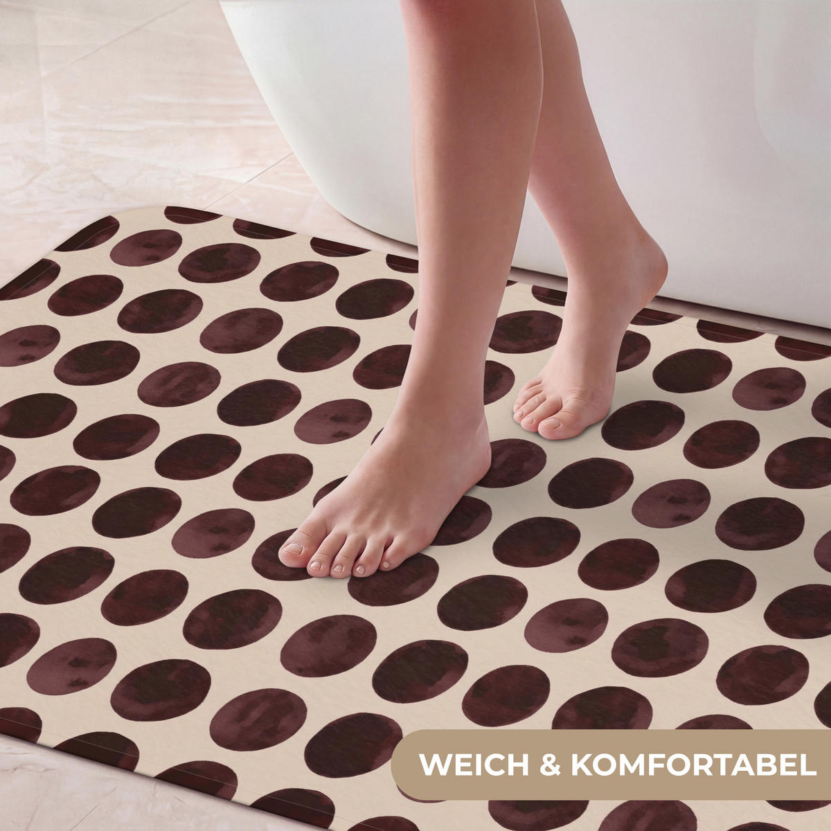 KOUPELNOVÁ PŘEDLOŽKA Puntíky - Vzor - Hnědý 120x60 cm - bordeaux, textil/plast (120/60cm)